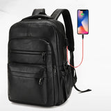 Mochila Masculina de Couro PU – Porta USB, Multi-Bolsos e Compartimento para Laptop